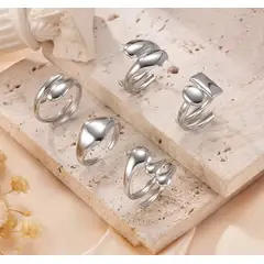 GENERICO - Set 5 Anillos para mujer Acero Inoxidable Plateados