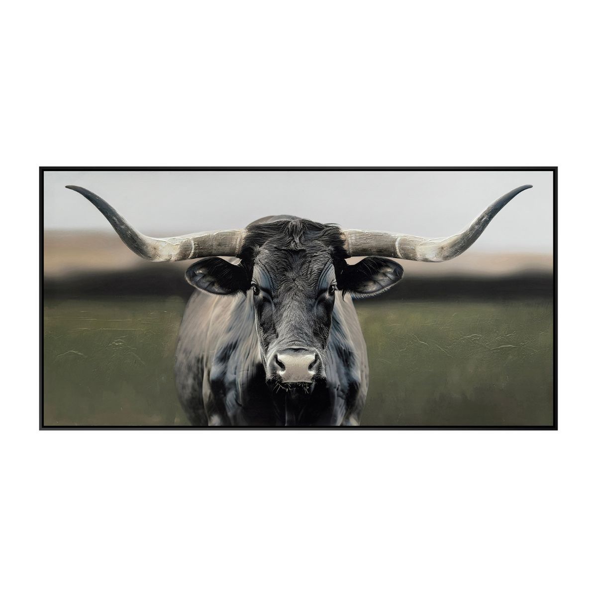 BROOKMAN - Cuadro Decorativo El Toro Canvas HD Con detalles Pintados a Mano Marco Negro 120x60 cm