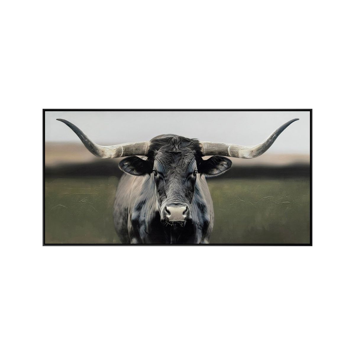 BROOKMAN - Cuadro Decorativo El Toro Canvas HD Con detalles Pintados a Mano Marco Negro 120x60 cm