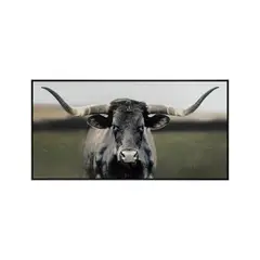 BROOKMAN - Cuadro Decorativo El Toro Canvas HD Con detalles Pintados a Mano Marco Negro 120x60 cm
