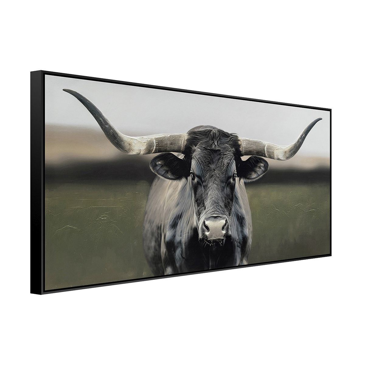 BROOKMAN - Cuadro Decorativo El Toro Canvas HD Con detalles Pintados a Mano Marco Negro 120x60 cm