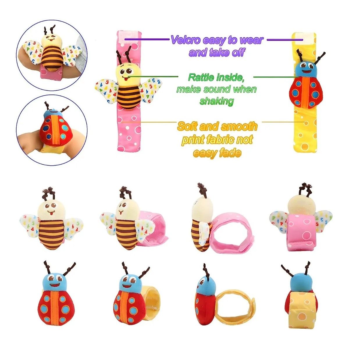 GENERICO - Set Sonajero Calcetines Y Pulseras Estimulante Para Bebé 4pz MULTICOLOR BELUG