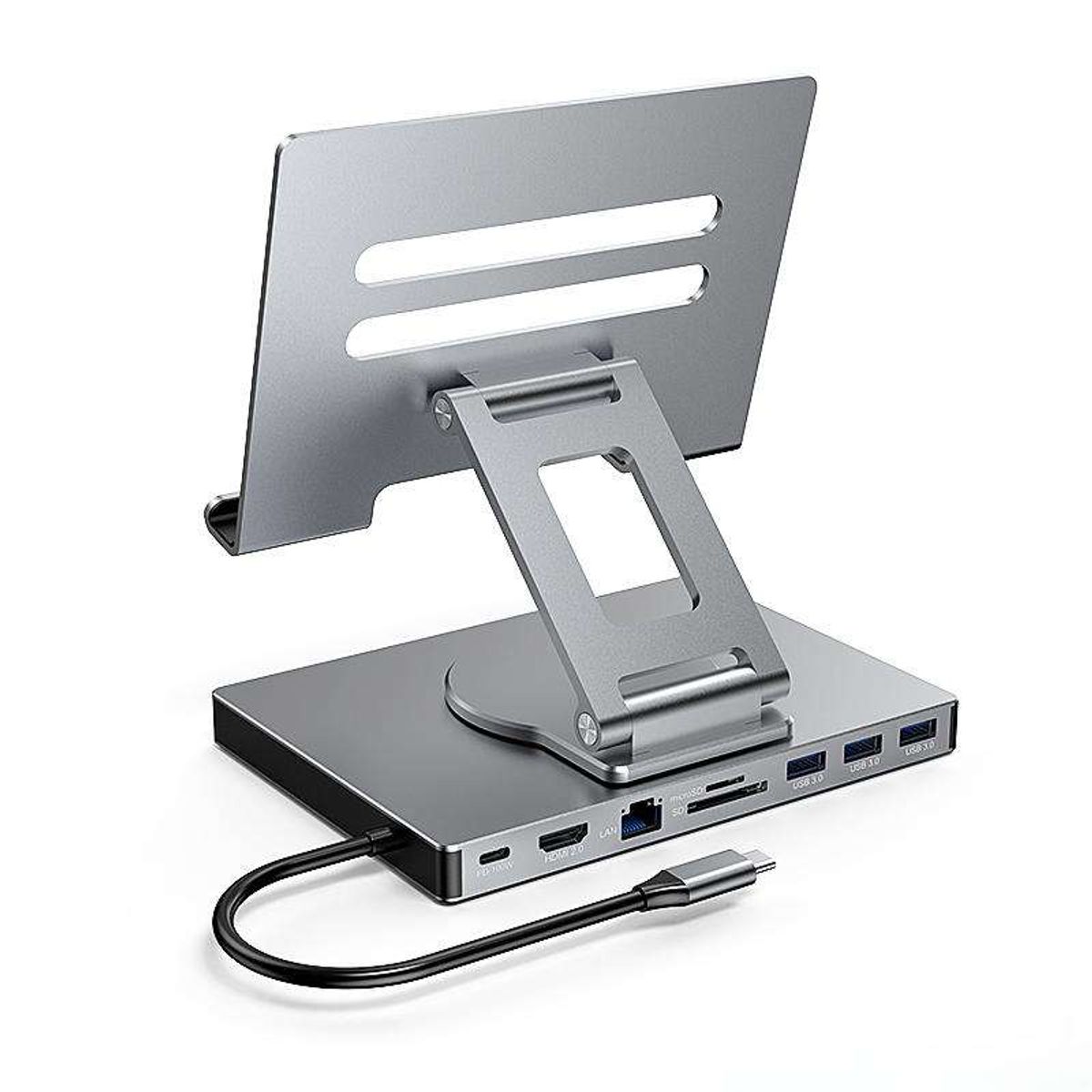 GENERICO - Soporte Ajustable 360° Para Macbook Con Hubs 9 En 1 Plateado