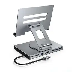 GENERICO - Soporte Ajustable 360° Para Macbook Con Hubs 9 En 1 Plateado