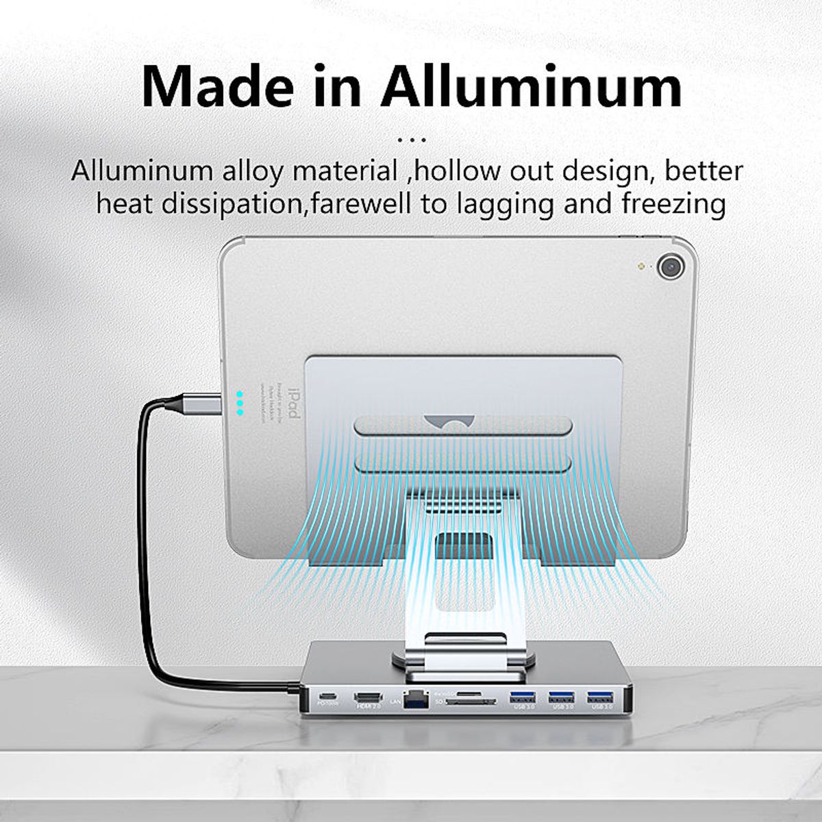 GENERICO - Soporte Ajustable 360° Para Macbook Con Hubs 9 En 1 Plateado