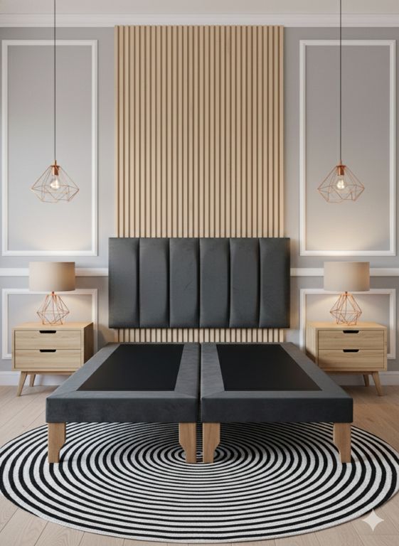 CAMA DOS PLAZA LINEAL GRIS OSCURO FELPA