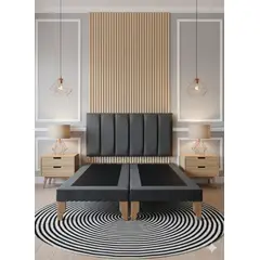 MUEBLES NEW - CAMA DOS PLAZA LINEAL GRIS OSCURO FELPA