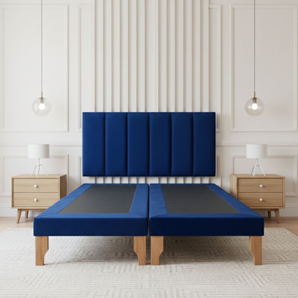 MUEBLES NEW - CAMA DOS PLAZA LINEAL AZUL FELPA