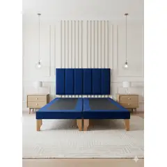 MUEBLES NEW - CAMA DOS PLAZA LINEAL AZUL FELPA