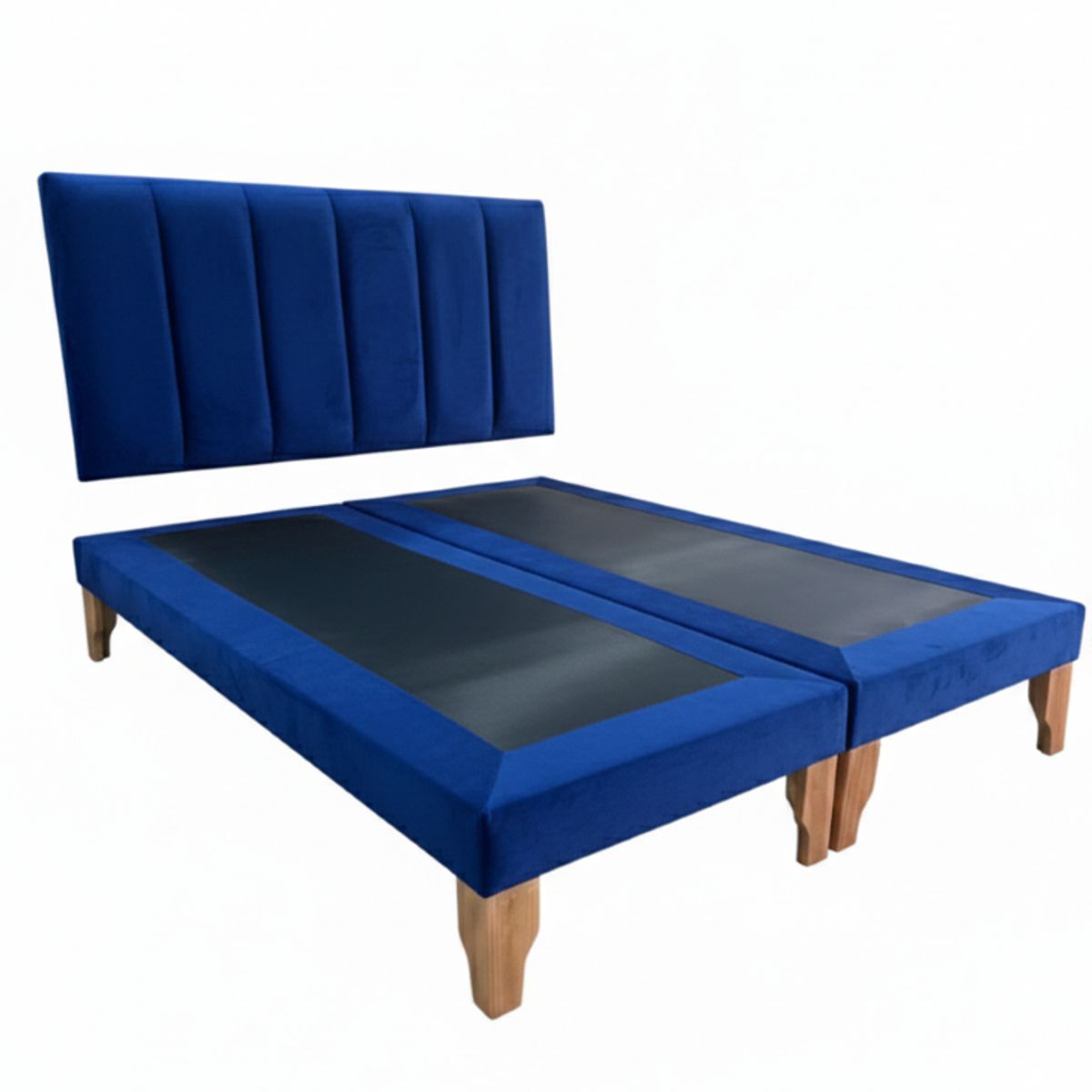 MUEBLES NEW - CAMA DOS PLAZA LINEAL AZUL FELPA