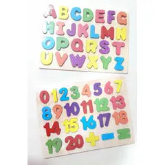 GENERICO - Set 2 tablas de encaje didactico madera letras + numeros para niños