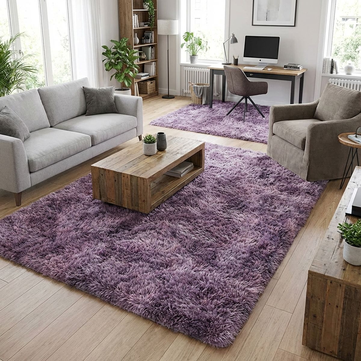 ARMONIA - Alfombra Pelo Largo Lila Jaspeado 240x200 Sala Oficina
