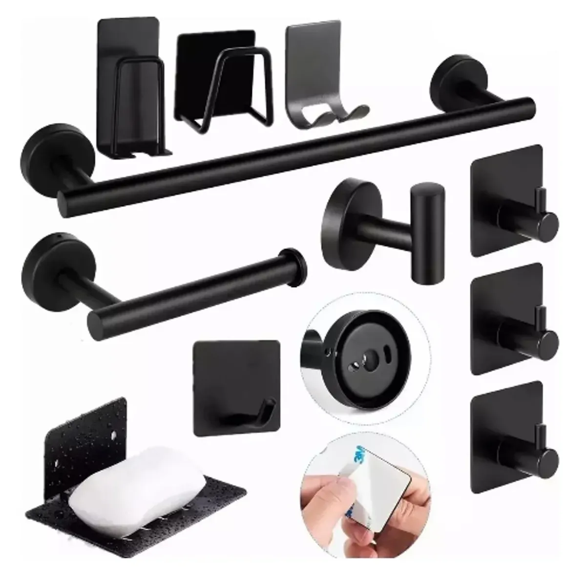GENERICO - Juego De Accesorios De Baño Toalleros 304 Inoxidable 11pcs Negro