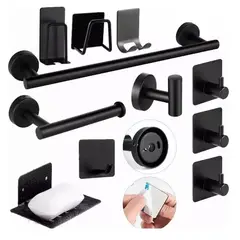GENERICO - Juego De Accesorios De Baño Toalleros 304 Inoxidable 11pcs Negro