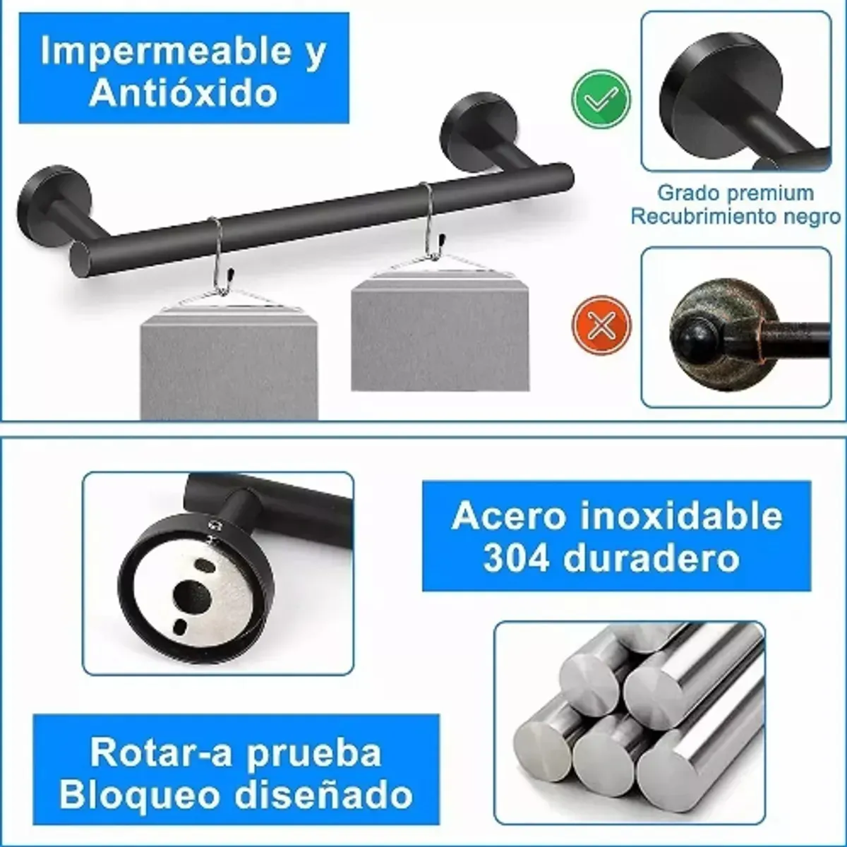 GENERICO - Juego De Accesorios De Baño Toalleros 304 Inoxidable 11pcs Negro