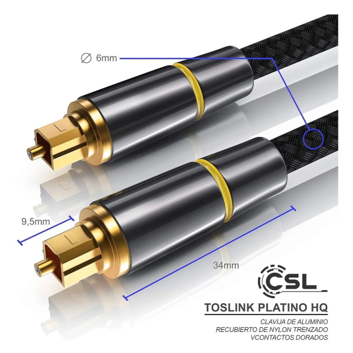 GENERICO - Cable Audio Digital Optico Toslink Alta Calidad Encordado 2m
