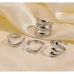 GENERICO - Set 4 Anillos para mujer Acero Inoxidable Plateados