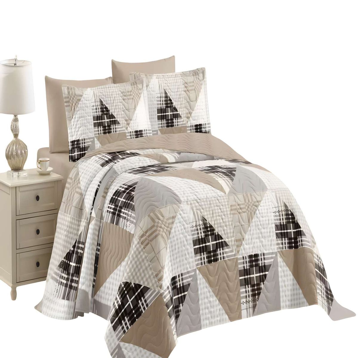 GENERICO - CUBRECAMA QUILT DE VERANO PLAZA Y MEDIA CAFÉ