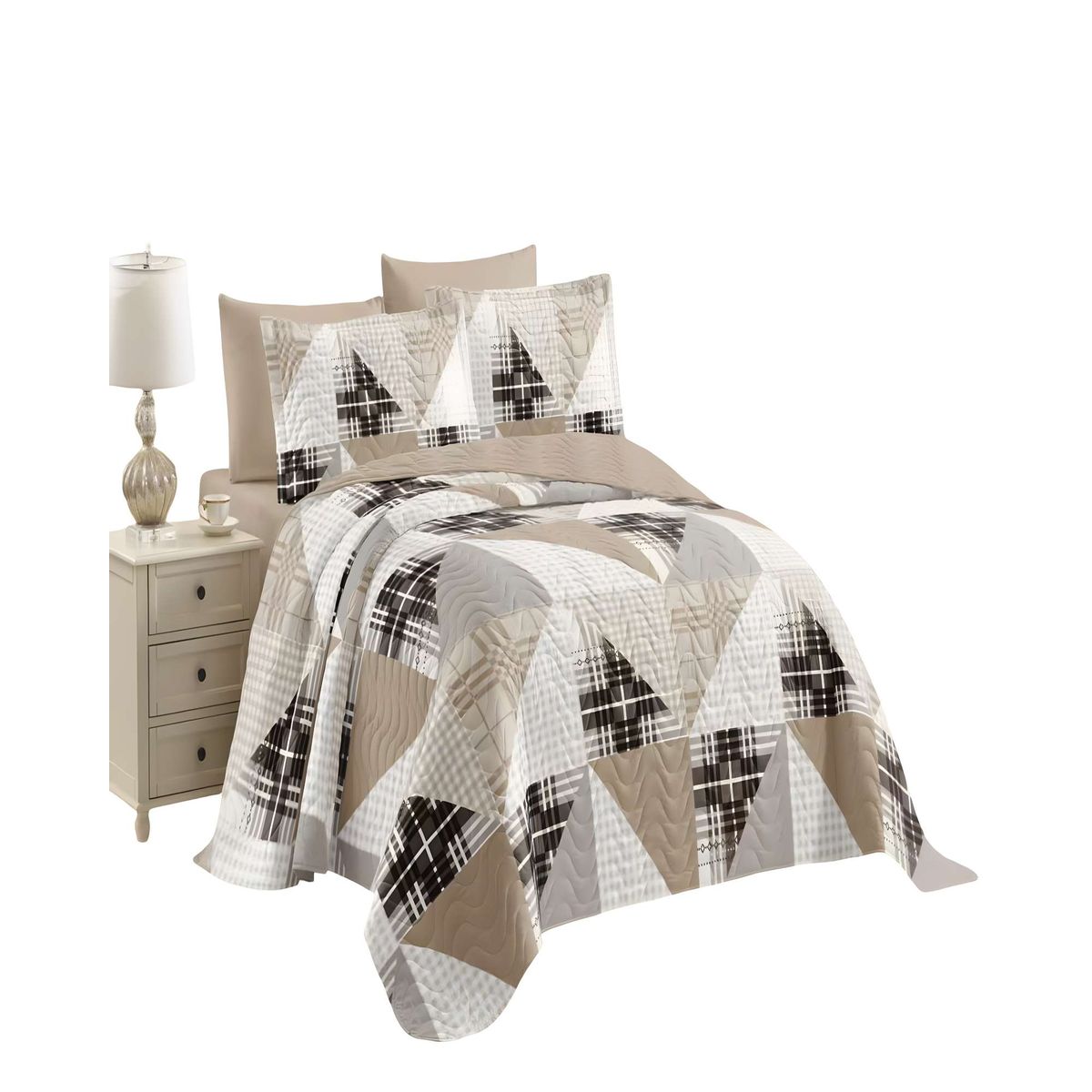 GENERICO - CUBRECAMA QUILT DE VERANO PLAZA Y MEDIA CAFÉ