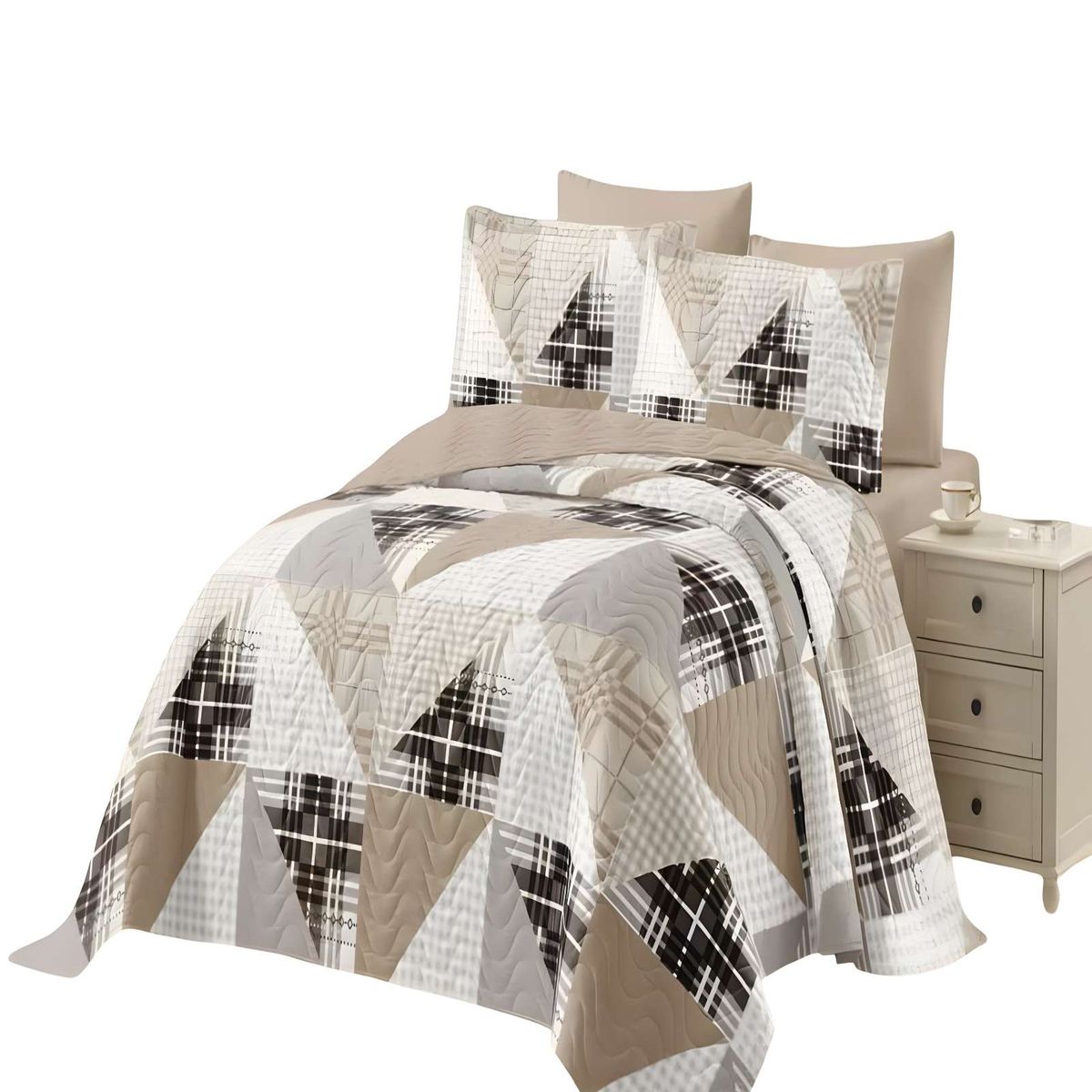 GENERICO - CUBRECAMA QUILT DE VERANO PLAZA Y MEDIA CAFÉ