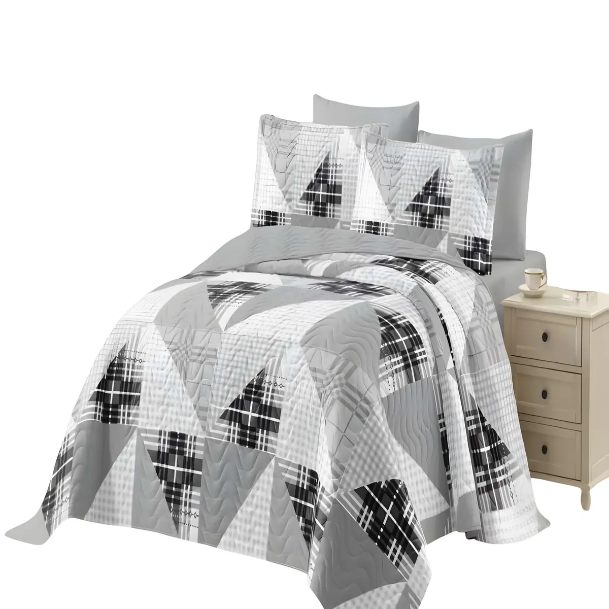 GENERICO - CUBRECAMA QUILT DE VERANO PLAZA Y MEDIA GRIS 02