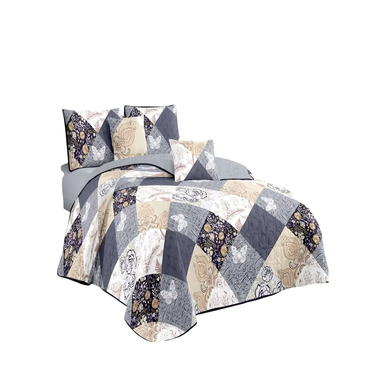 GENERICO - CUBRECAMA QUILT DE VERANO PLAZA Y MEDIA MULTICOLOR 05
