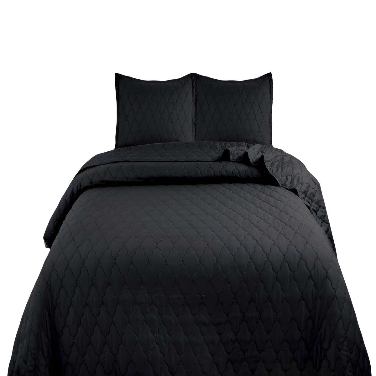 GENERICO - CUBRECAMA QUILT DE VERANO CON POMPONES PLAZA Y MEDIA NEGRO