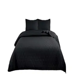 GENERICO - CUBRECAMA QUILT DE VERANO CON POMPONES PLAZA Y MEDIA NEGRO