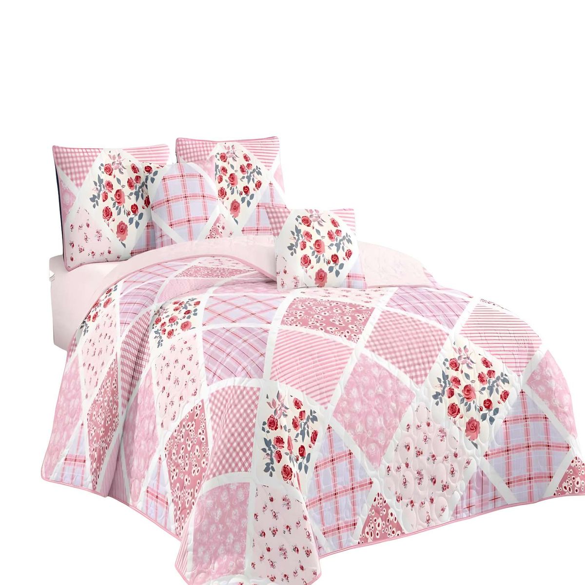 GENERICO - CUBRECAMA QUILT DE VERANO 2 PLAZAS ROSA 01