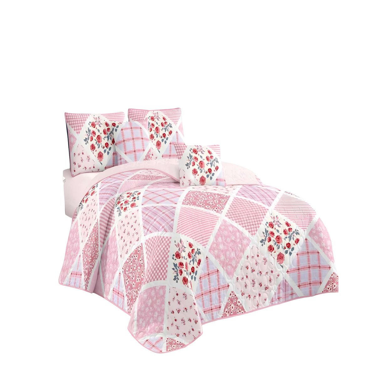 GENERICO - CUBRECAMA QUILT DE VERANO 2 PLAZAS ROSA 01