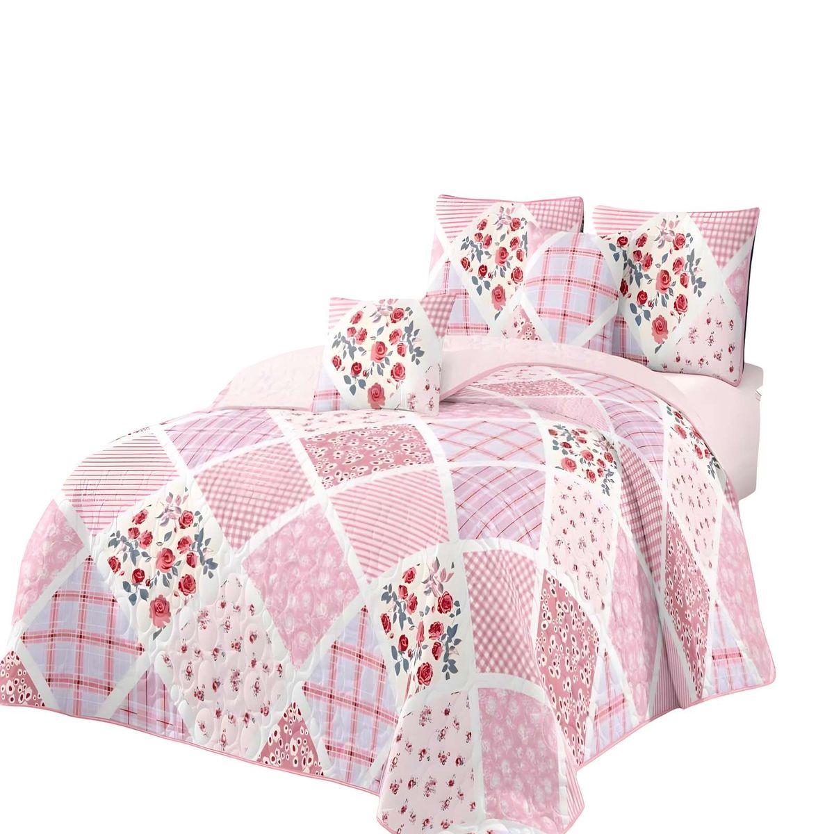 GENERICO - CUBRECAMA QUILT DE VERANO 2 PLAZAS ROSA 01