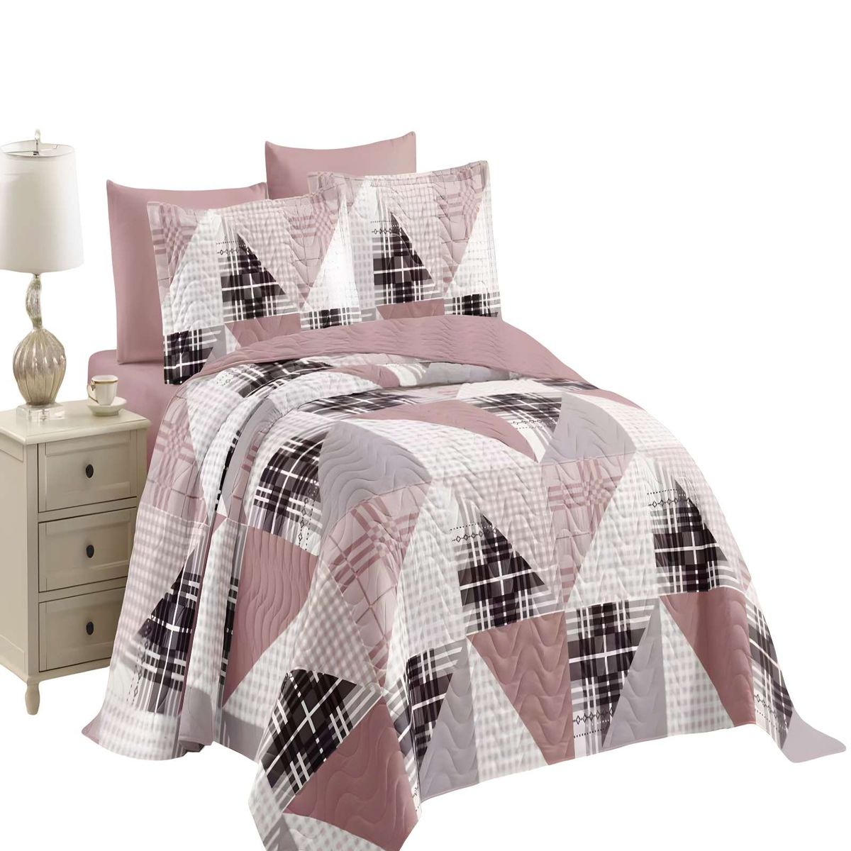 GENERICO - CUBRECAMA QUILT DE VERANO 2 PLAZAS ROSA 02_.