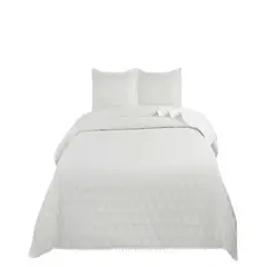 GENERICO - CUBRECAMA QUILT DE VERANO CON POMPONES 2 PLAZAS BLANCO