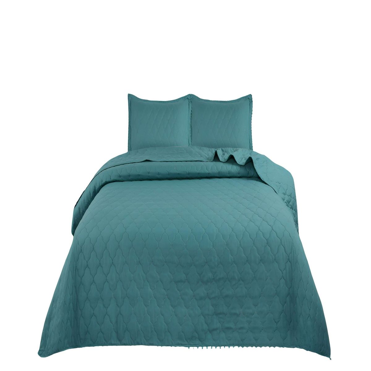 GENERICO - CUBRECAMA QUILT DE VERANO CON POMPONES 2 PLAZAS TURQUESA