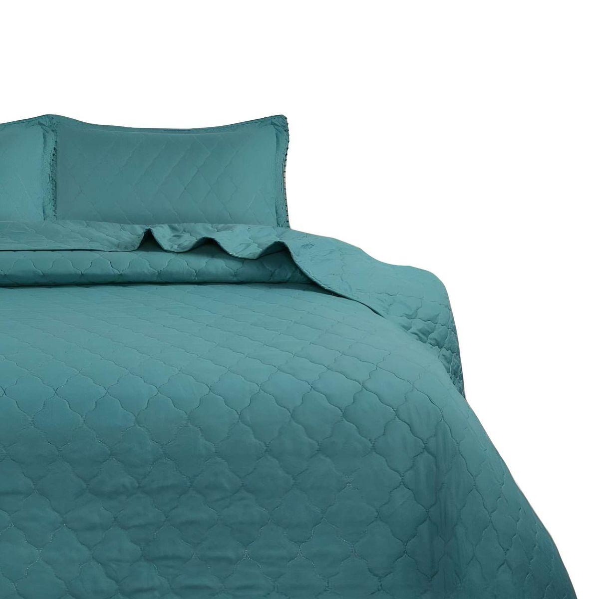 GENERICO - CUBRECAMA QUILT DE VERANO CON POMPONES 2 PLAZAS TURQUESA