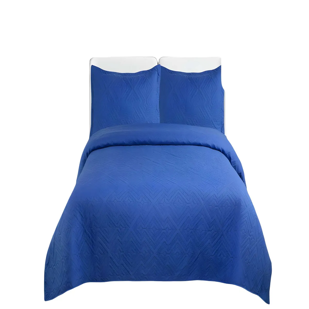 GENERICO - CUBRECAMA QUILT DE VERANO CON COLORES LISOS 2 PLAZAS AZUL MARINO