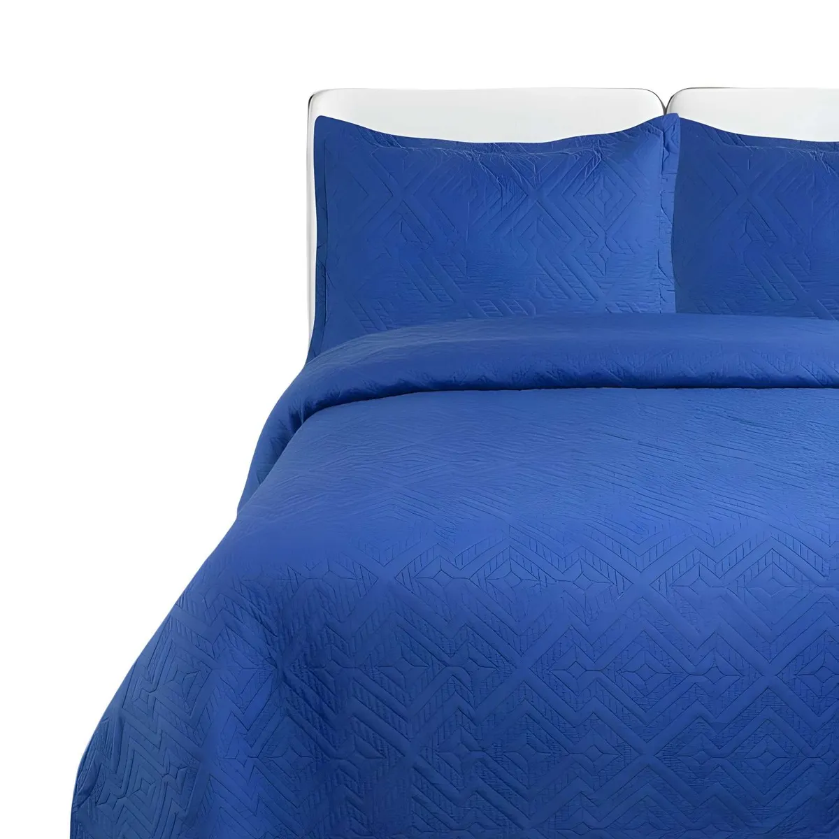 GENERICO - CUBRECAMA QUILT DE VERANO CON COLORES LISOS 2 PLAZAS AZUL MARINO