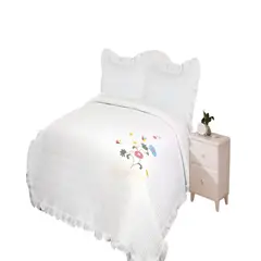 GENERICO - CUBRECAMA QUILT DE VERANO CON FLORES BORDADAS 2 PLAZAS BLANCO