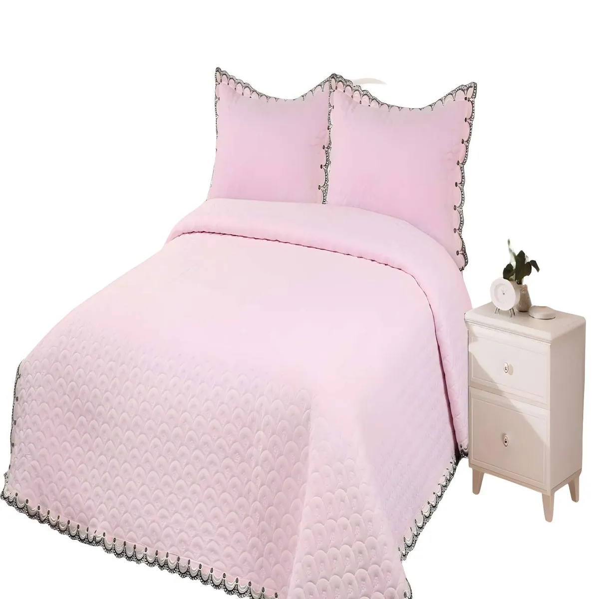 GENERICO - CUBRECAMA QUILT DE VERANO BORDADO 2 PLAZAS ROSA