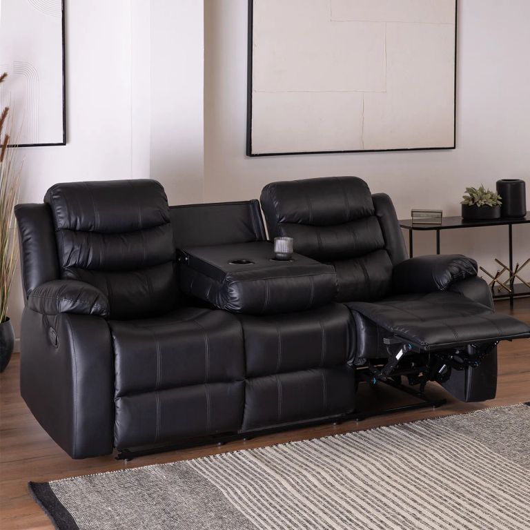 SOFA RECLINABLE SANTI BLACK 3 CUERPOS CON POSAVASOS Negro