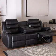 VYS SPA - SOFA RECLINABLE SANTI BLACK 3 CUERPOS CON POSAVASOS