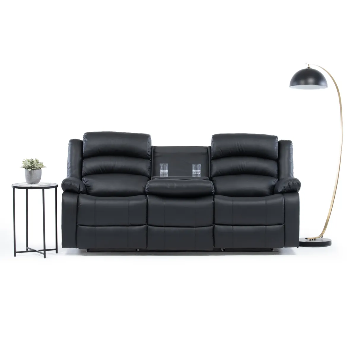 VYS SPA - SOFA RECLINABLE SANTI BLACK 3 CUERPOS CON POSAVASOS