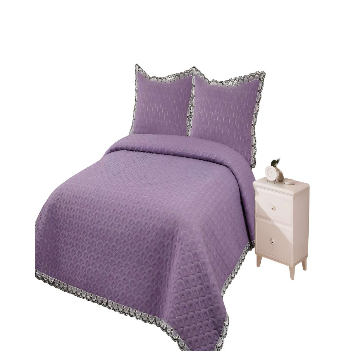 GENERICO - CUBRECAMA QUILT DE VERANO BORDADO 2 PLAZAS MORADO