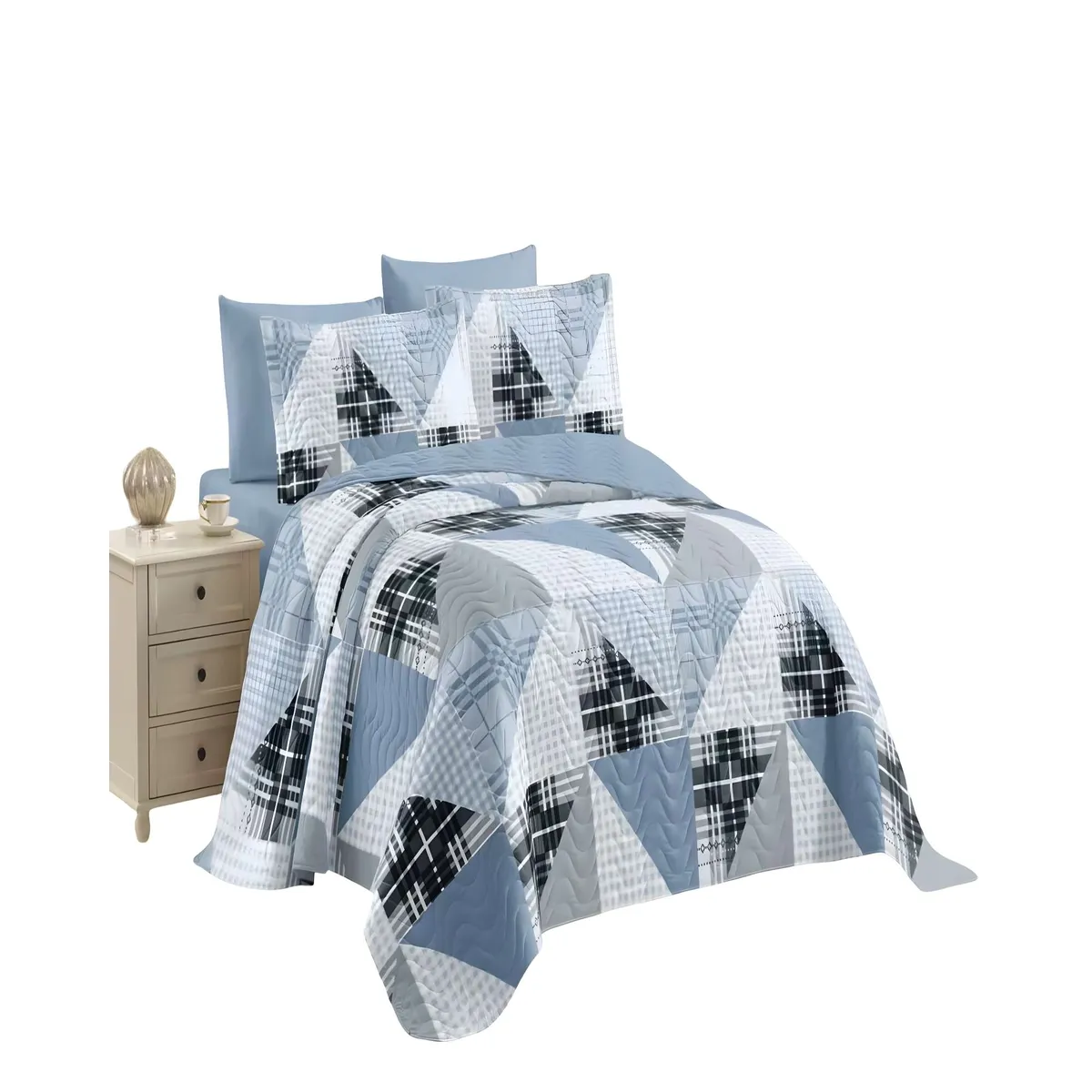 GENERICO - CUBRECAMA QUILT DE VERANO KING AZUL 02