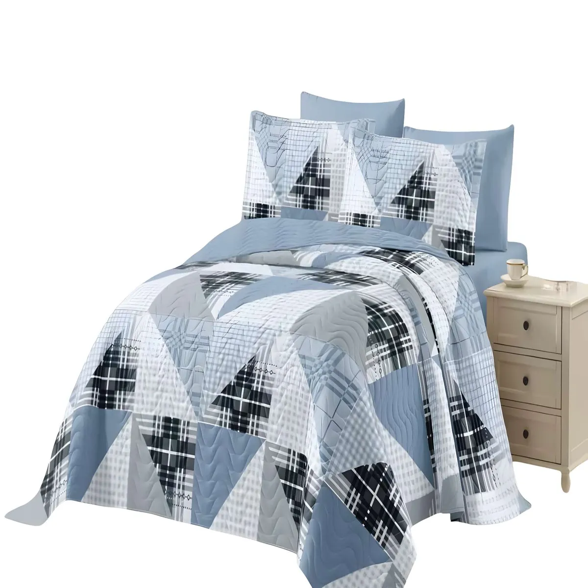 GENERICO - CUBRECAMA QUILT DE VERANO KING AZUL 02