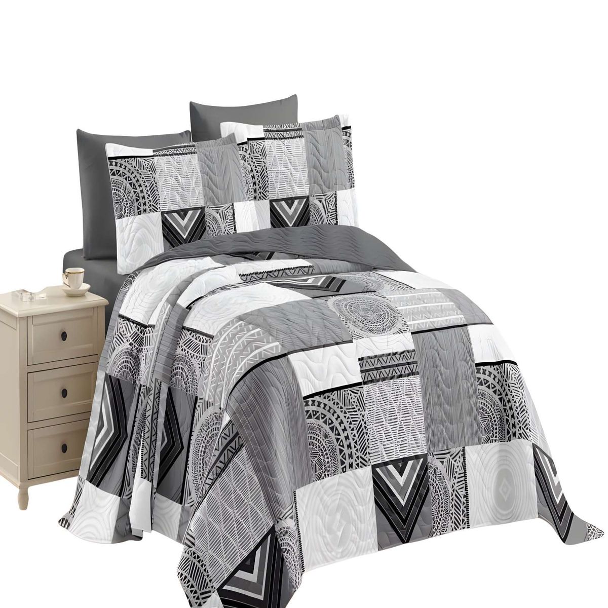 GENERICO - CUBRECAMA QUILT DE VERANO KING GRIS 04