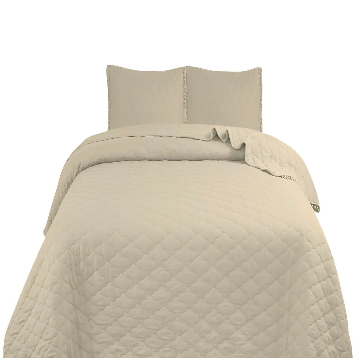 GENERICO - CUBRECAMA QUILT DE VERANO CON POMPONES KING BEIGE