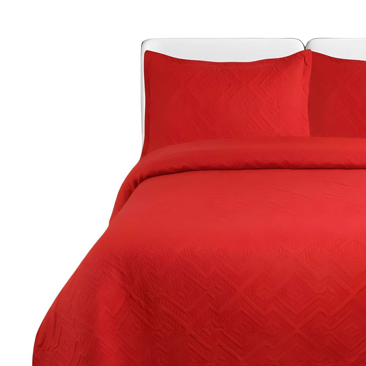 GENERICO - CUBRECAMA QUILT DE VERANO CON COLORES LISOS KING ROJO