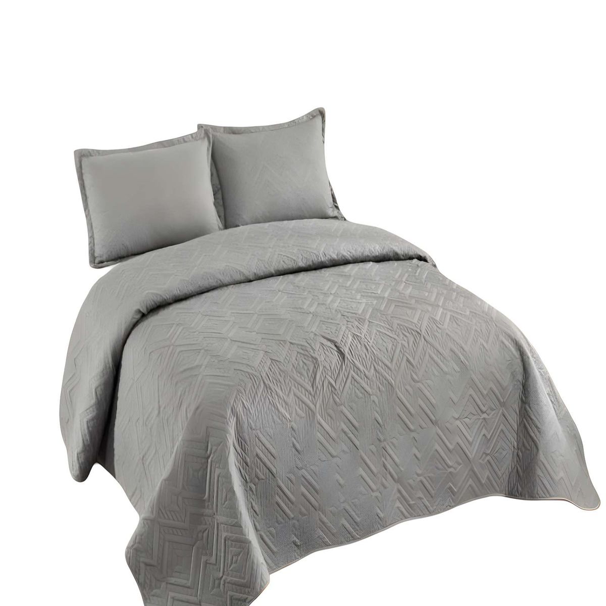 GENERICO - CUBRECAMA QUILT DE VERANO CON COLORES LISOS KING GRIS