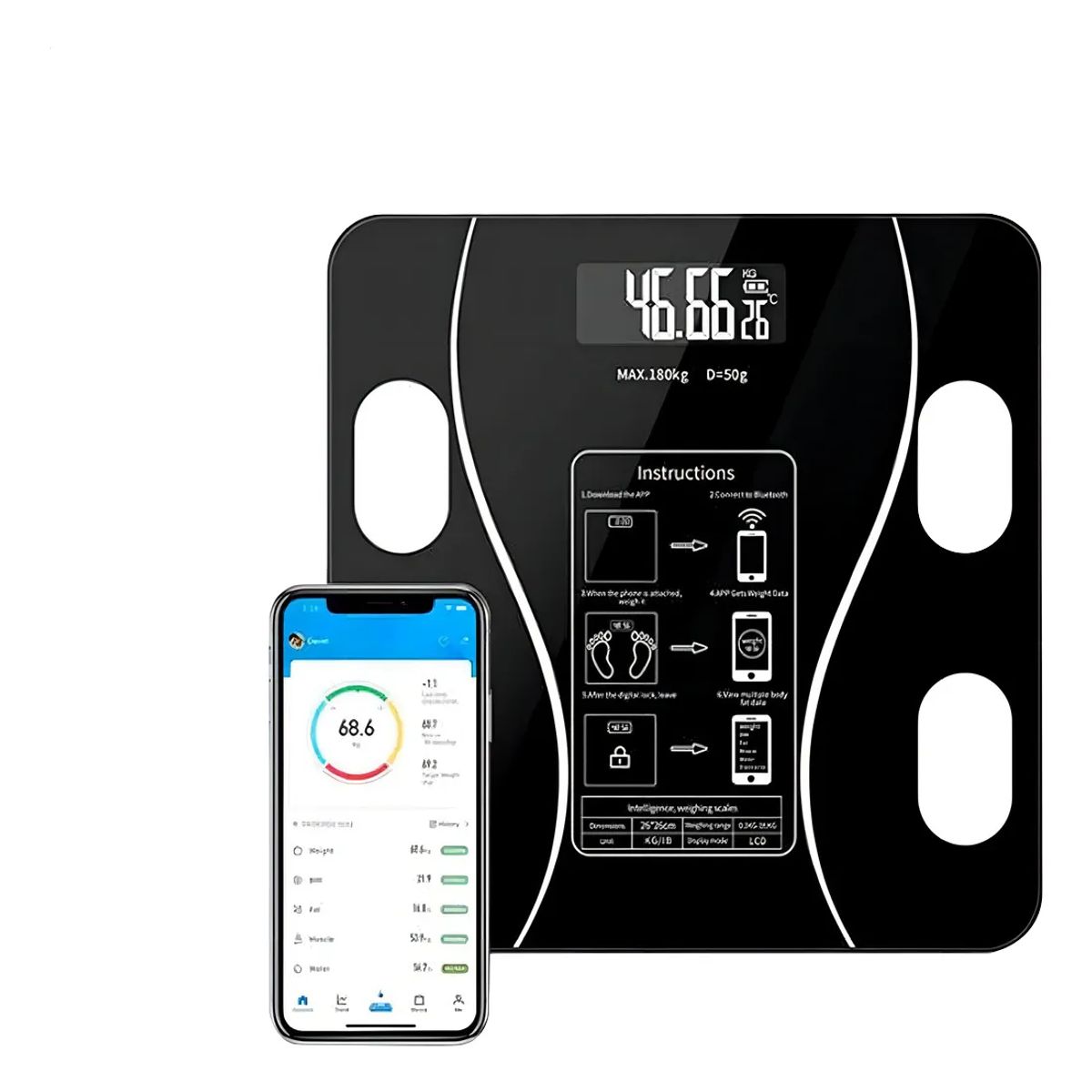 GENERICO - Bascula Inteligente Bluetooth Pantalla Led Mide Grasa Imc